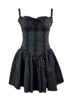 Almost Famous Black Polka Dot Fit-& Flare Dress with Lace-Up corset Size XS